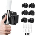 Matte black broom and mop wall holder set with multiple clamps and mounting hardware