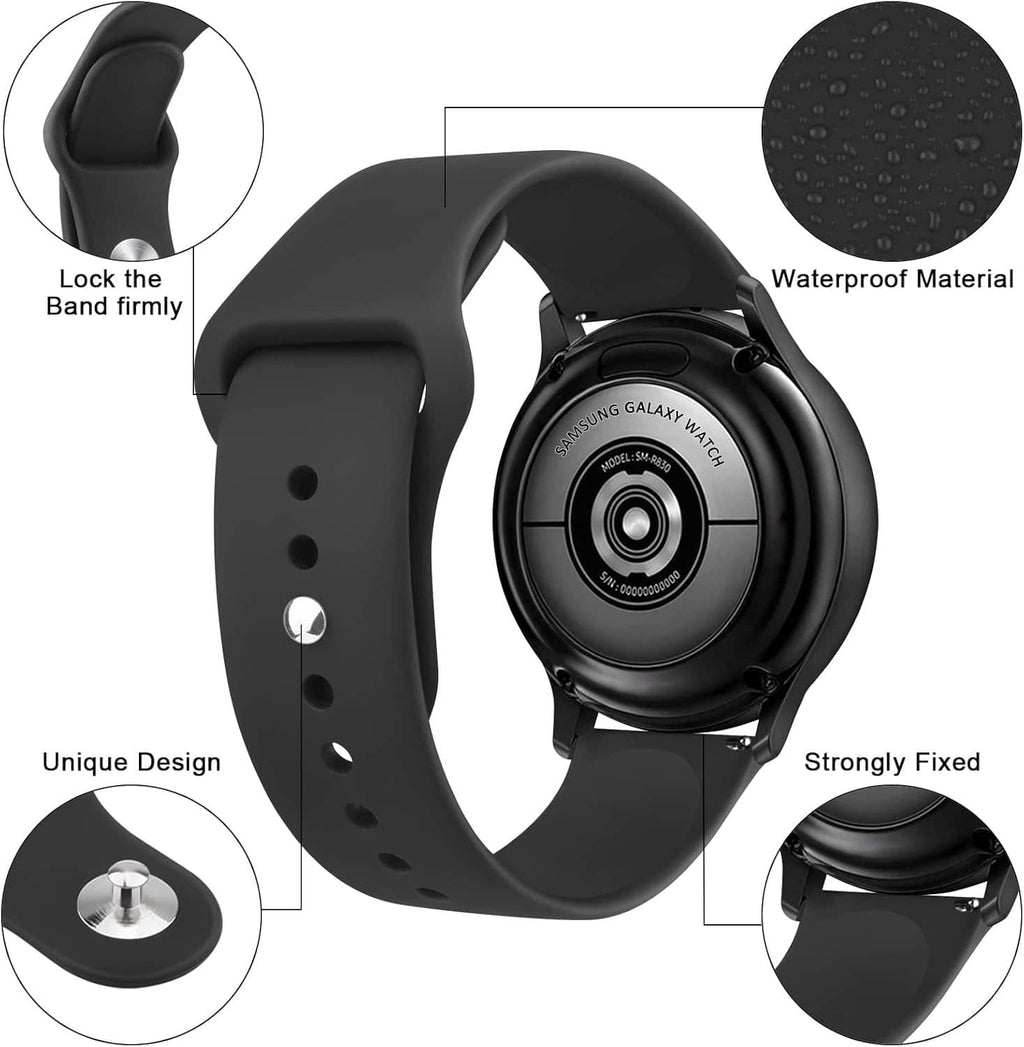 Black silicone watch band with quick-release clasp, side view with perforation holes