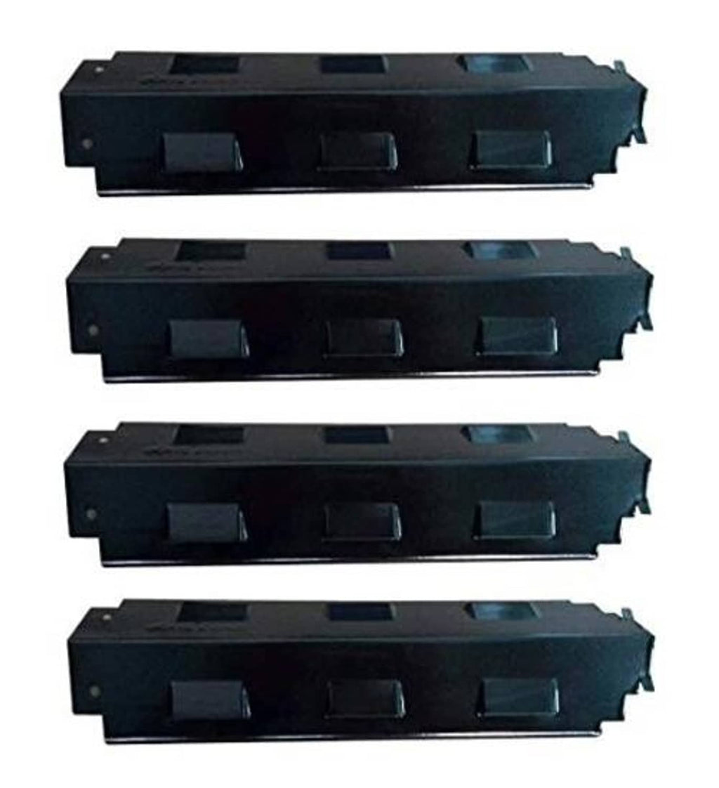 Four black burner heat plates with rectangular vent openings and mounting holes
