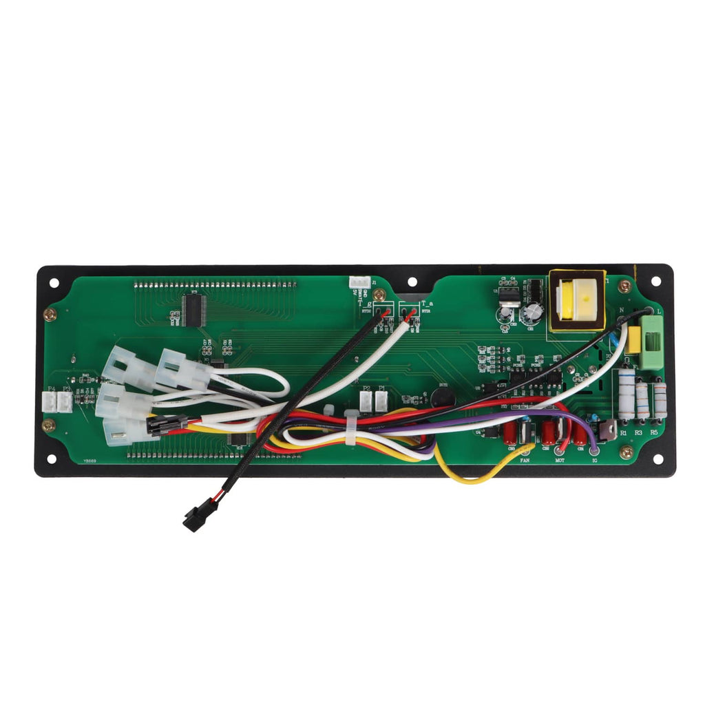 Pellet grill control board underside circuit board with wiring and electronic components