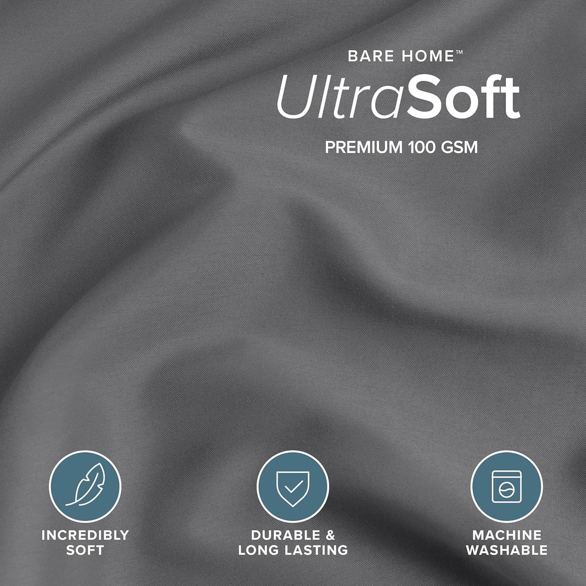 Dark gray duvet cover fabric close-up, smooth satin-like finish.