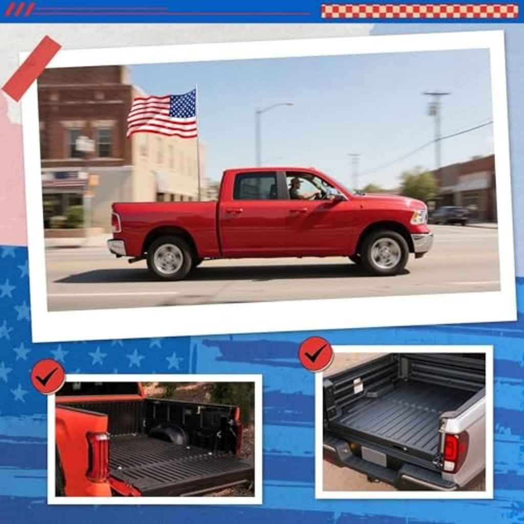 Truck bed with two flag pole mounts installed for holding flag poles