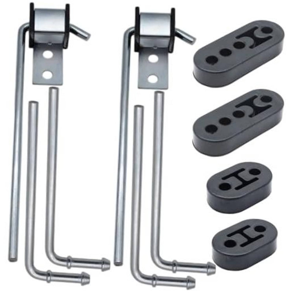 Exhaust hanger rod set with metal brackets and black EPDM rubber insulators