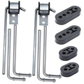 Exhaust hanger rod set with metal brackets and black EPDM rubber insulators