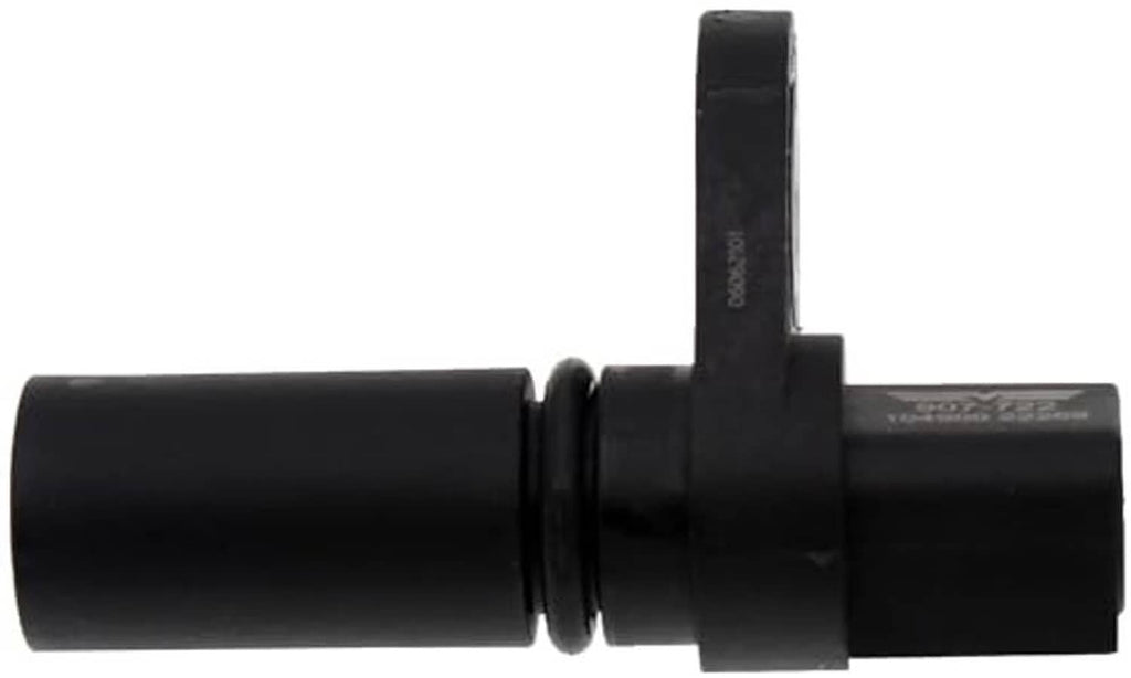 Black camshaft position sensor with mounting tab and cylindrical sensor body