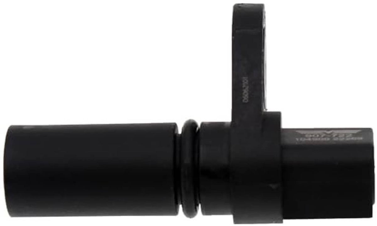 Black camshaft position sensor with mounting tab and cylindrical sensor body