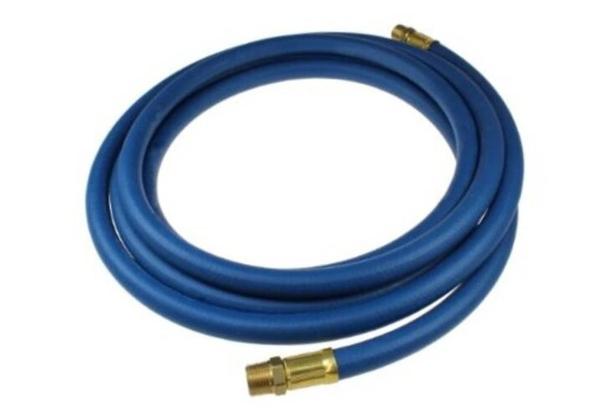 Blue multipurpose hose with brass connector ends, 1/4 in ID