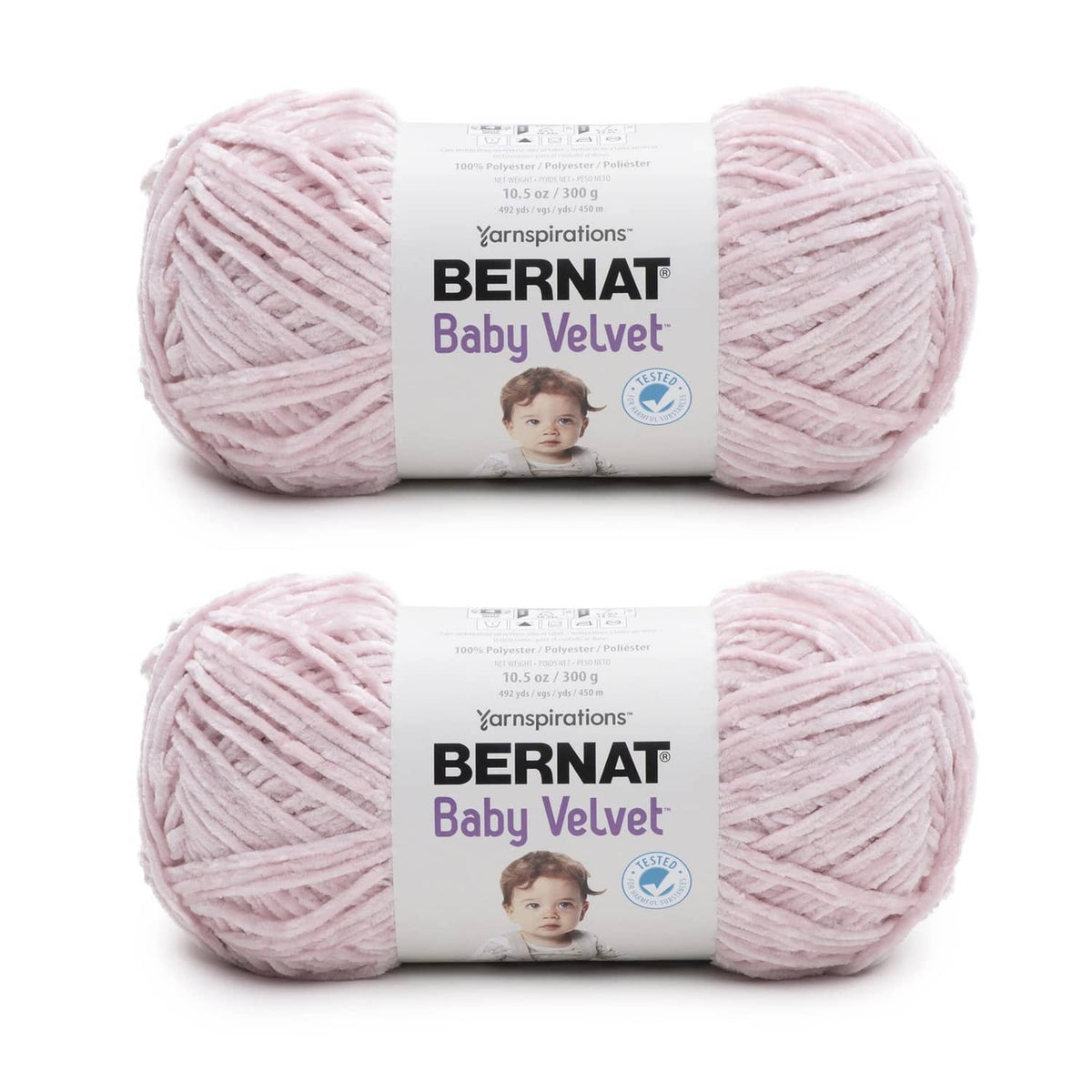 Bernat Baby Velvet yarn 2-pack in pale pink, two twisted skeins