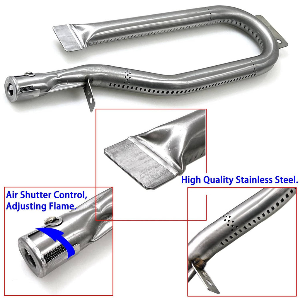 Stainless steel burner tube replacement with vent holes and air shutter control tab