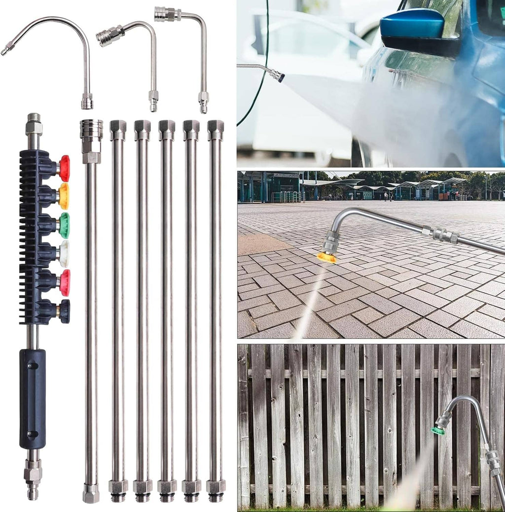 Pressure washer extension wand kit with 6 lances and metal quick-connect couplers