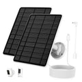 Two black solar panels with white wall mount and charging cable accessories