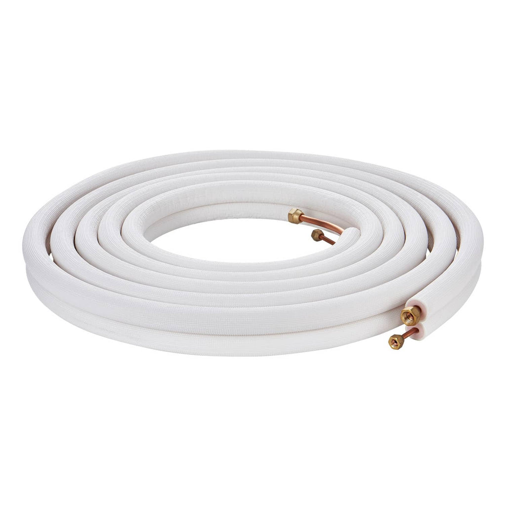 Insulated mini split line set, long white coil with copper line ends