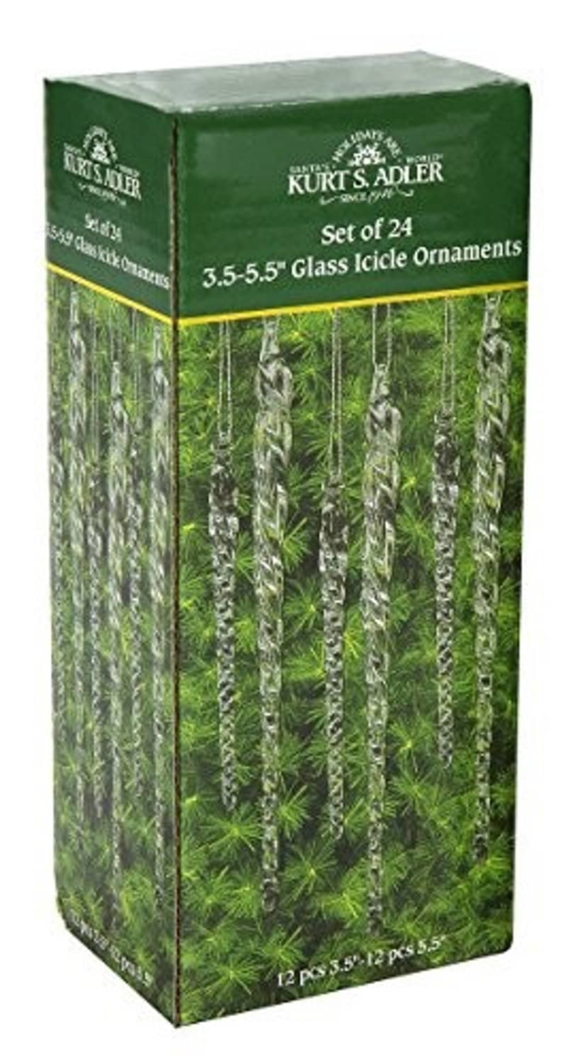 Kurt Adler set of 24 clear glass icicle ornaments box packaging