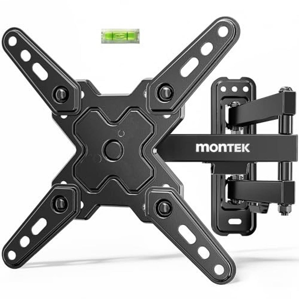 Full motion TV wall mount bracket with black arms and VESA mounting plate
