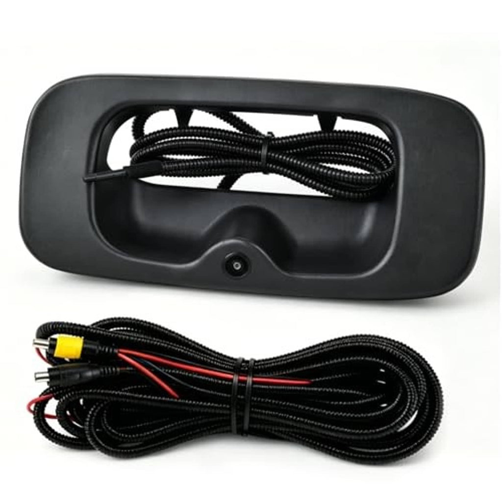 Black tailgate handle backup camera with cable harness accessory set