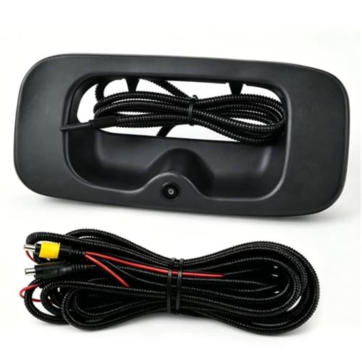 Black tailgate handle backup camera with cable harness accessory set