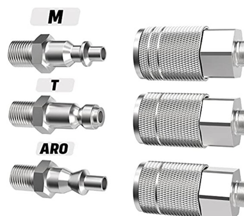 Metal industrial air plug fitting with hose barb, M-type style connection parts