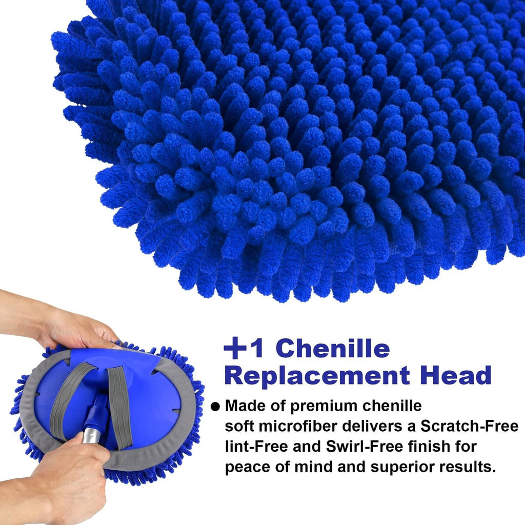 Blue chenille microfiber replacement brush head, round scrubbing pad
