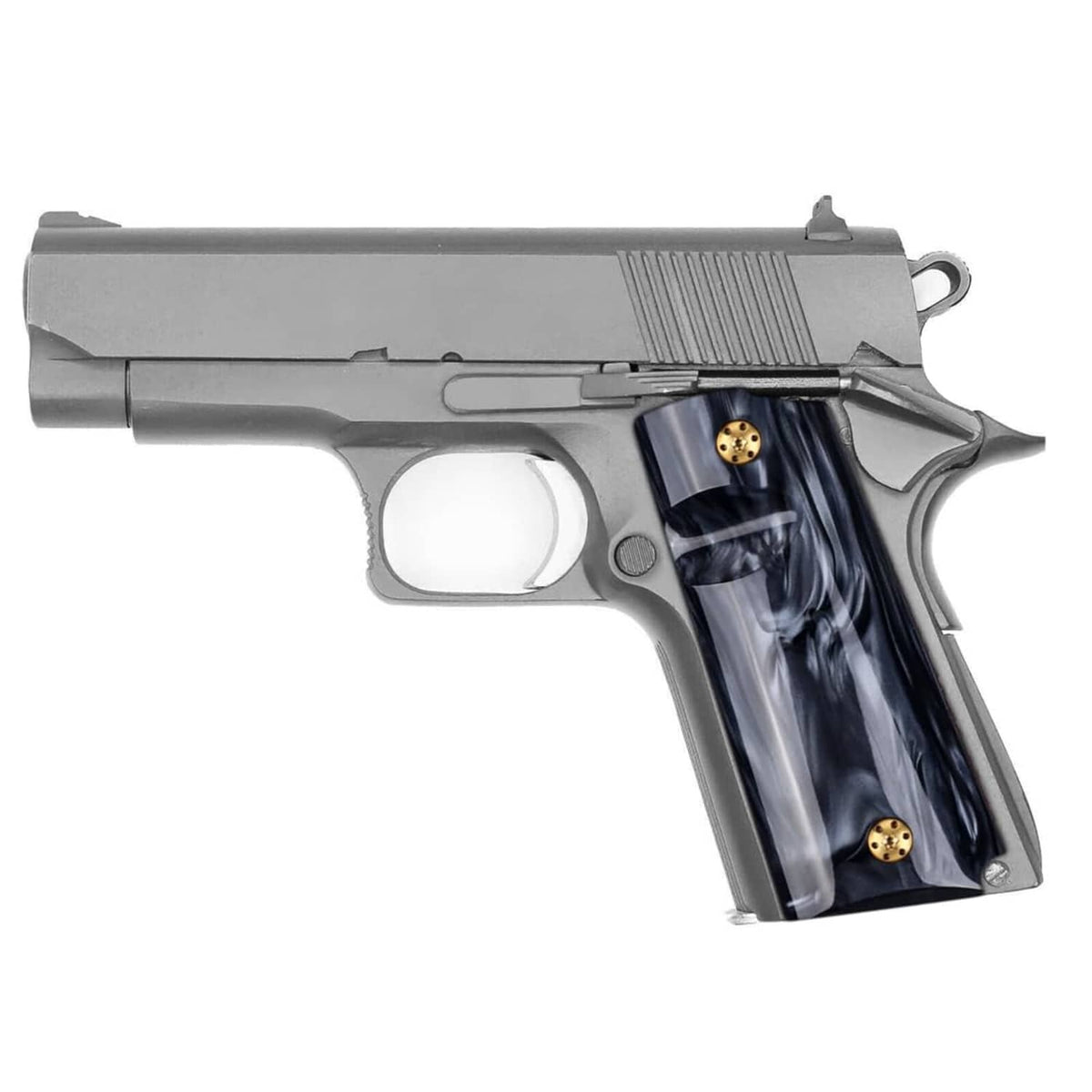1911 pistol grip panels, black synthetic pearl look, ambidextrous cut, textured surface