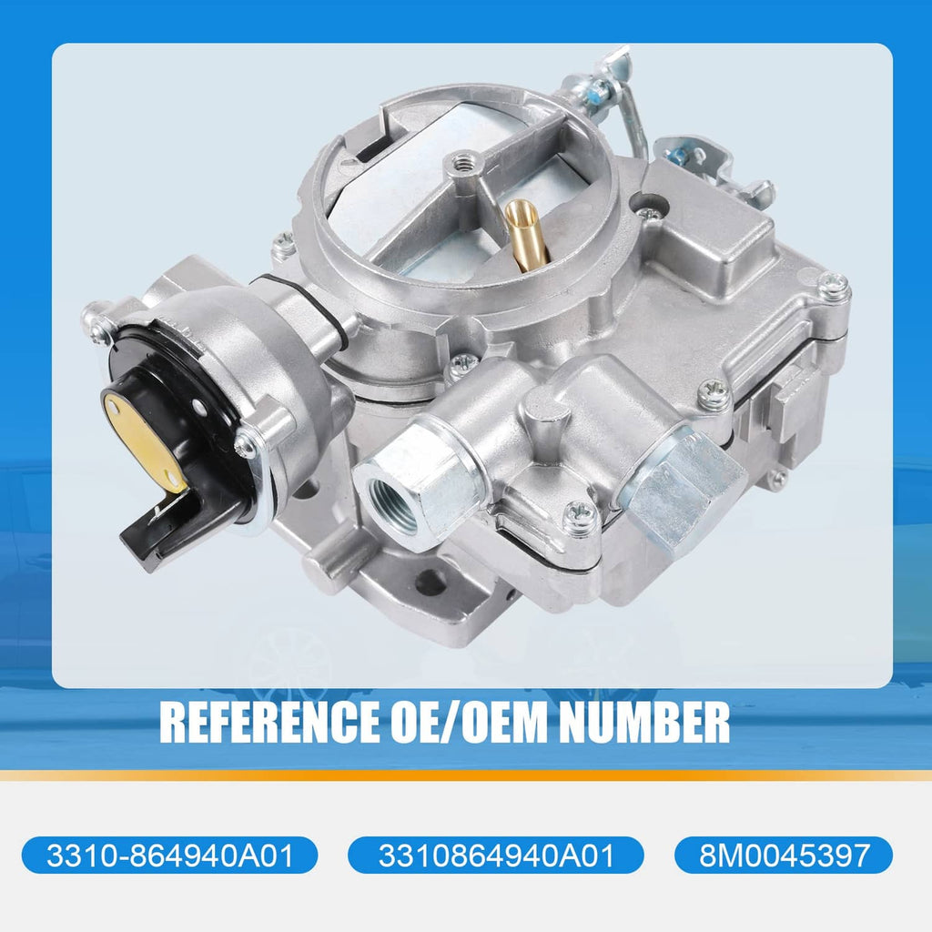 Marine carburetor with throttle housing and front inlet—silver alloy with black components.