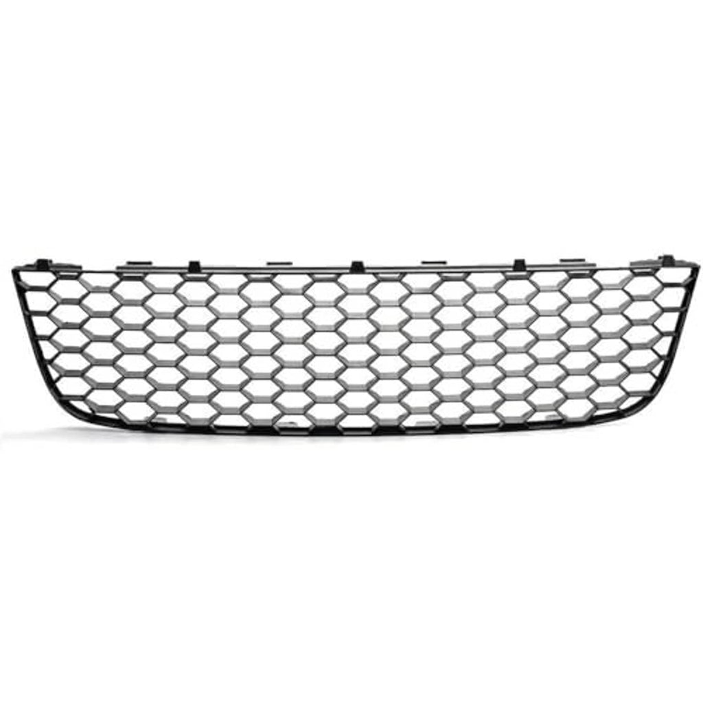 Black honeycomb mesh front lower grille, curved edge full-width bumper cover
