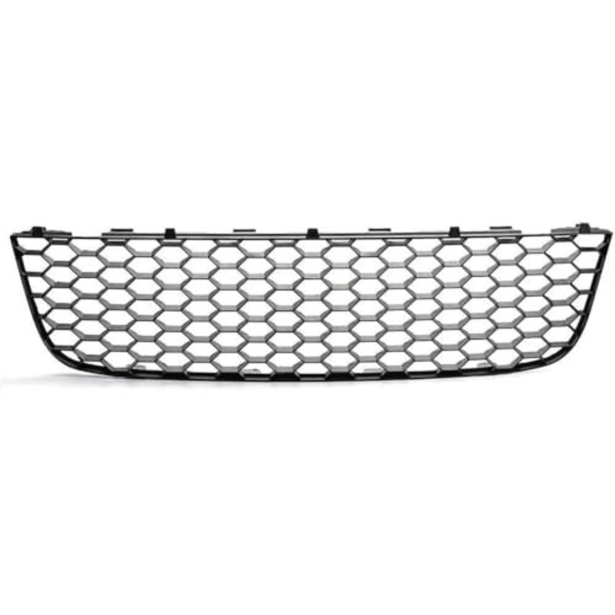 Black honeycomb mesh front lower grille, curved edge full-width bumper cover
