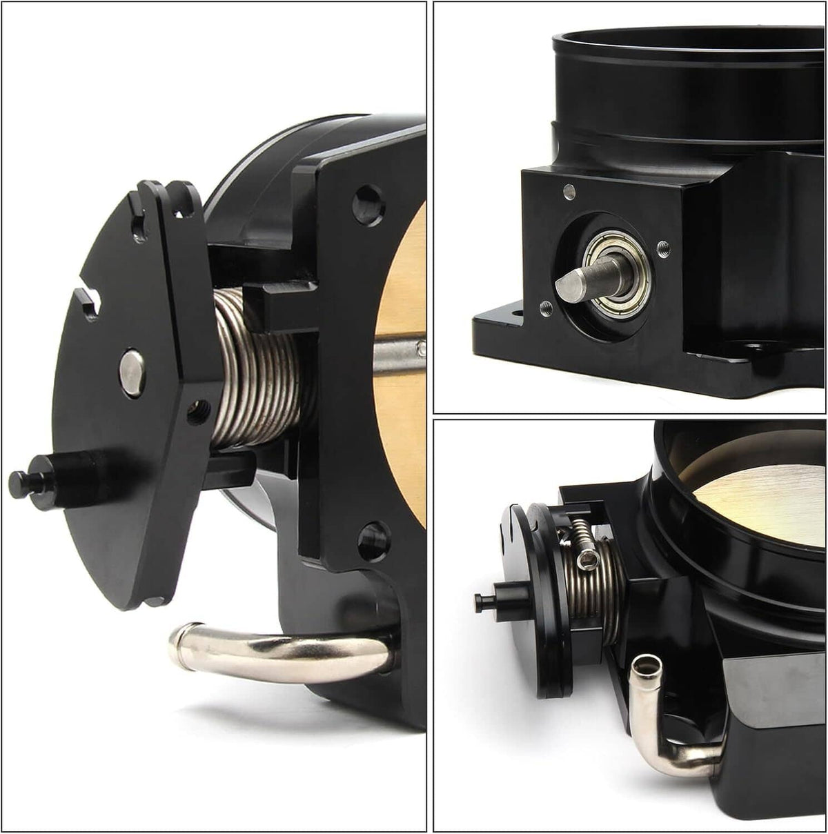 Throttle body assembly with side spring and linkage components on black mount