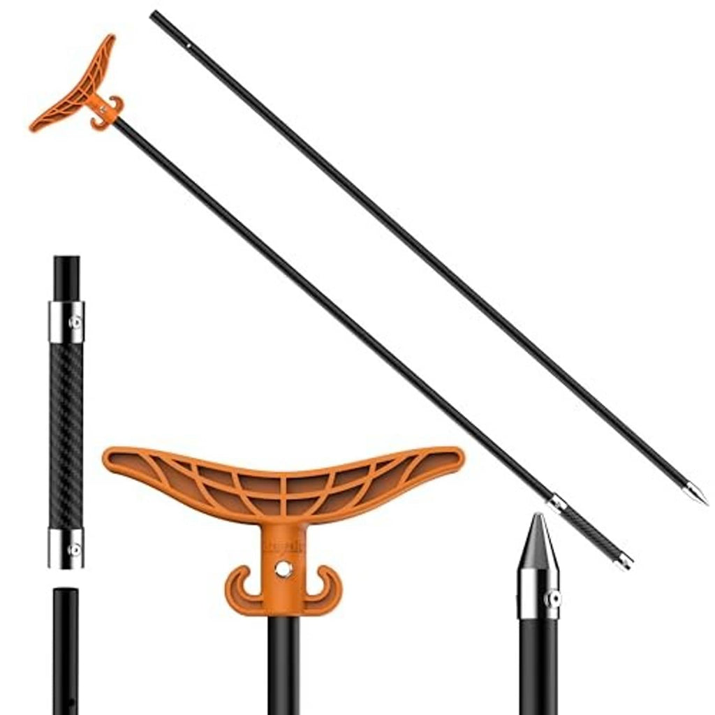 Shallow water anchor pole set with T-handle; black shaft, orange anchor head