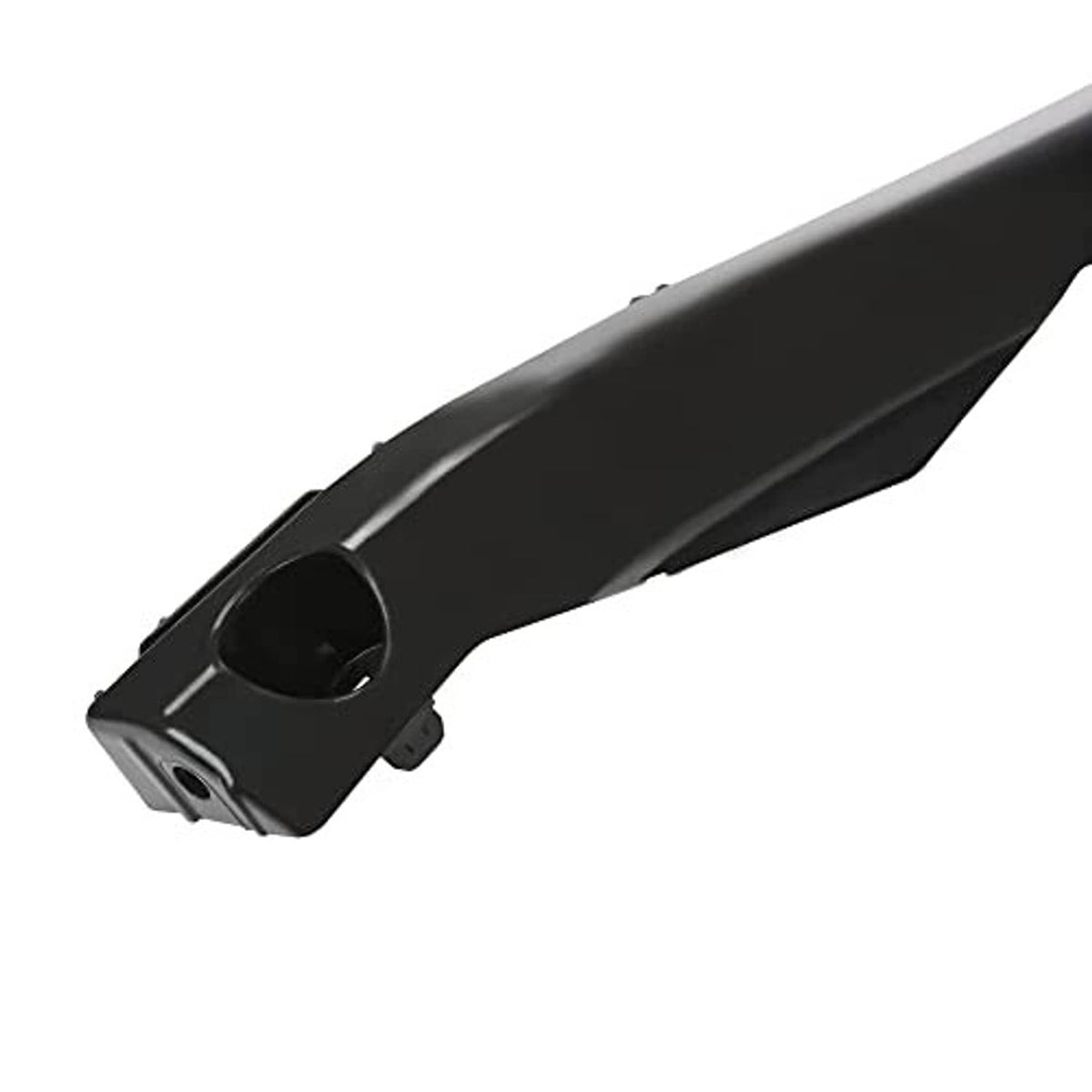 Black plastic bumper bracket with long panel and oval cutout opening