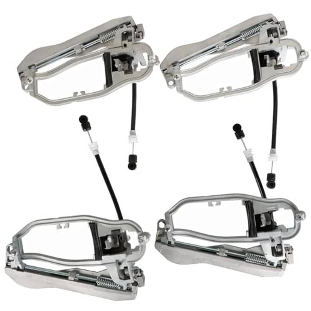 Four chrome outside door handle carriers with black actuator rods and brackets