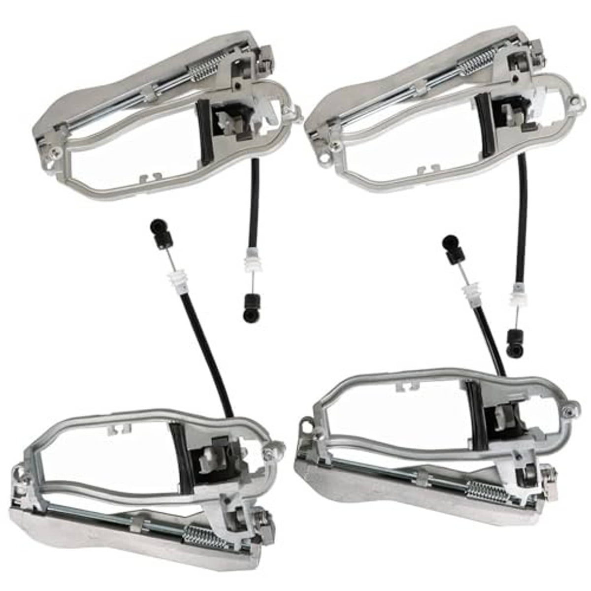 Four chrome outside door handle carriers with black actuator rods and brackets