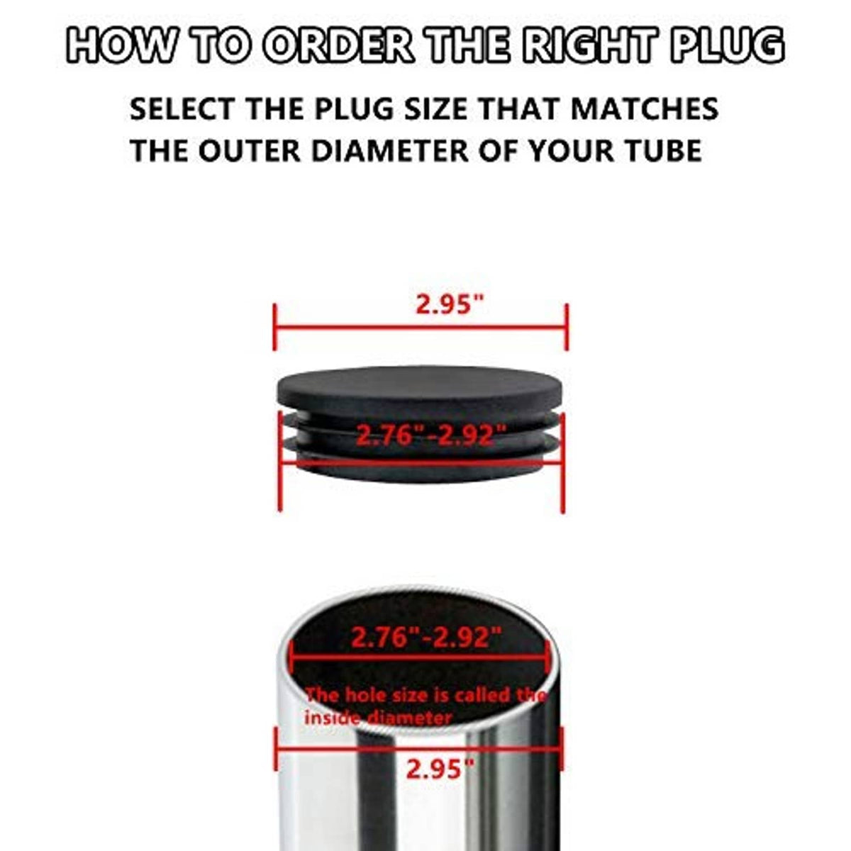 Black round plastic pipe tubing end caps with flat top, for covering tube openings