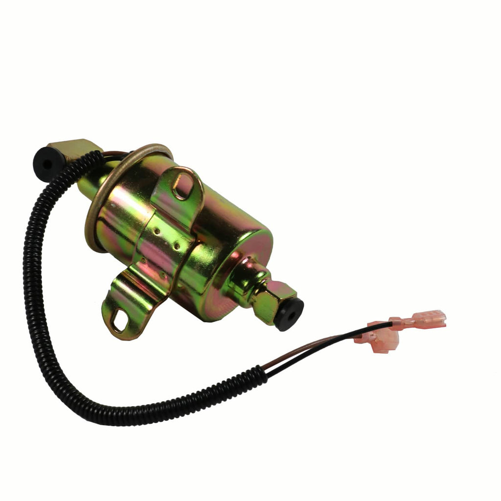 Electric fuel pump with iridescent metal body, mounting bracket, and 2-wire harness