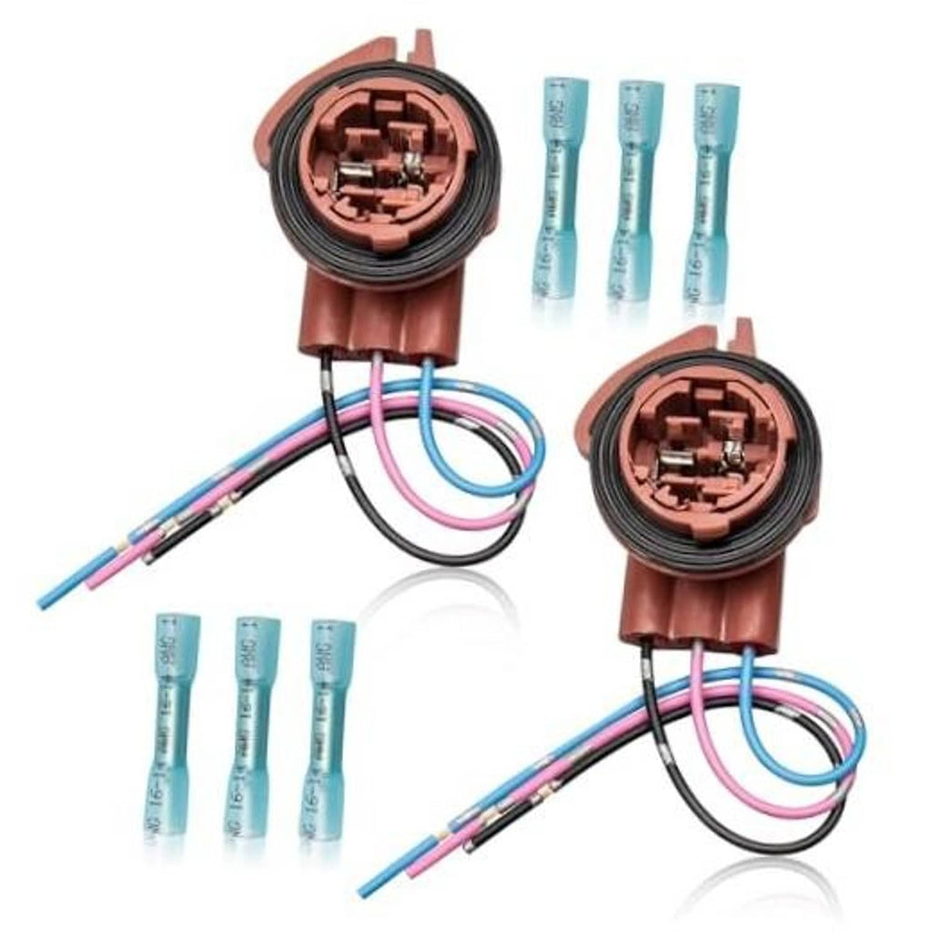 Pre-wired harness socket adapter with two round plugs and multicolor pigtail wires