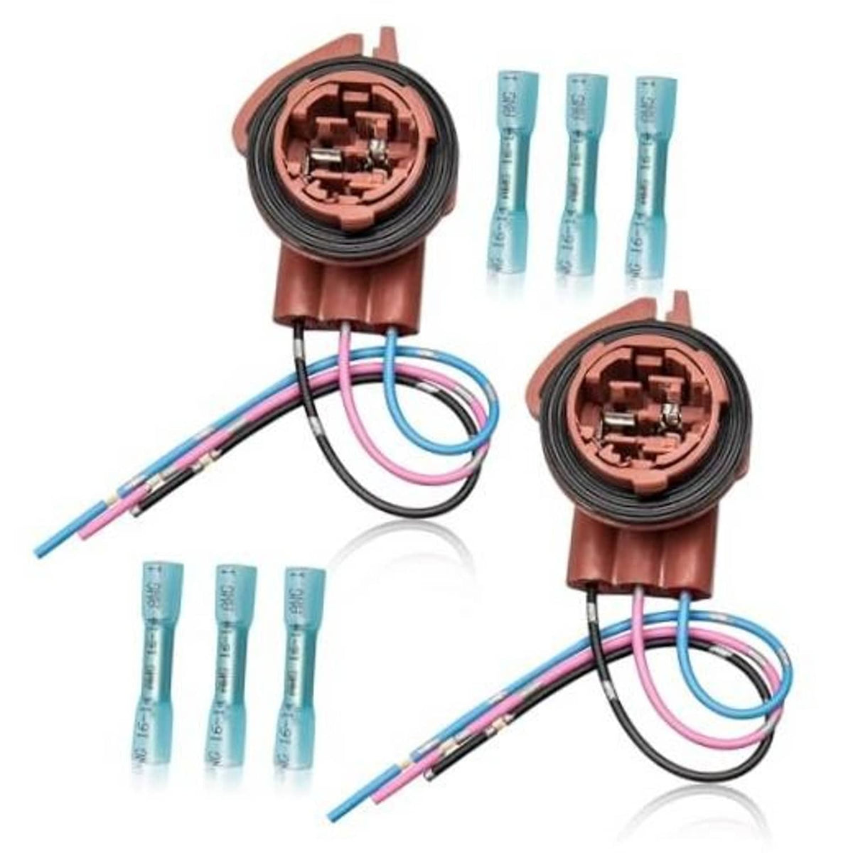 Pre-wired harness socket adapter with two round plugs and multicolor pigtail wires