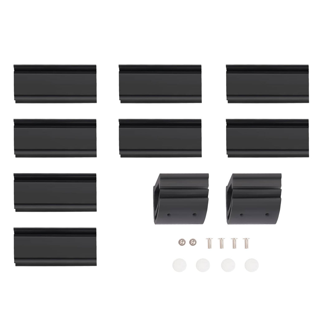 Replacement windshield brackets, clips, and small hardware pieces in black and white