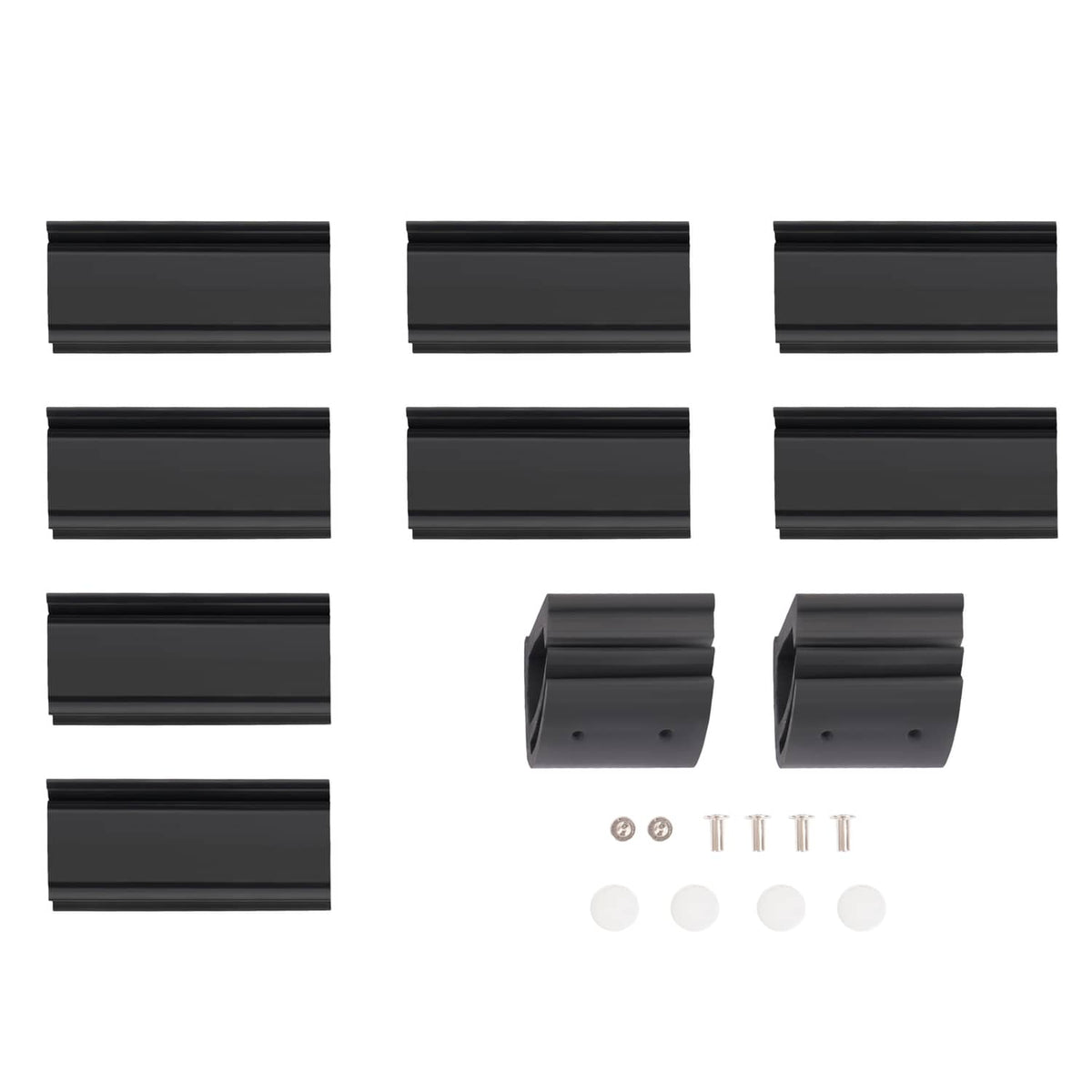 Replacement windshield brackets, clips, and small hardware pieces in black and white