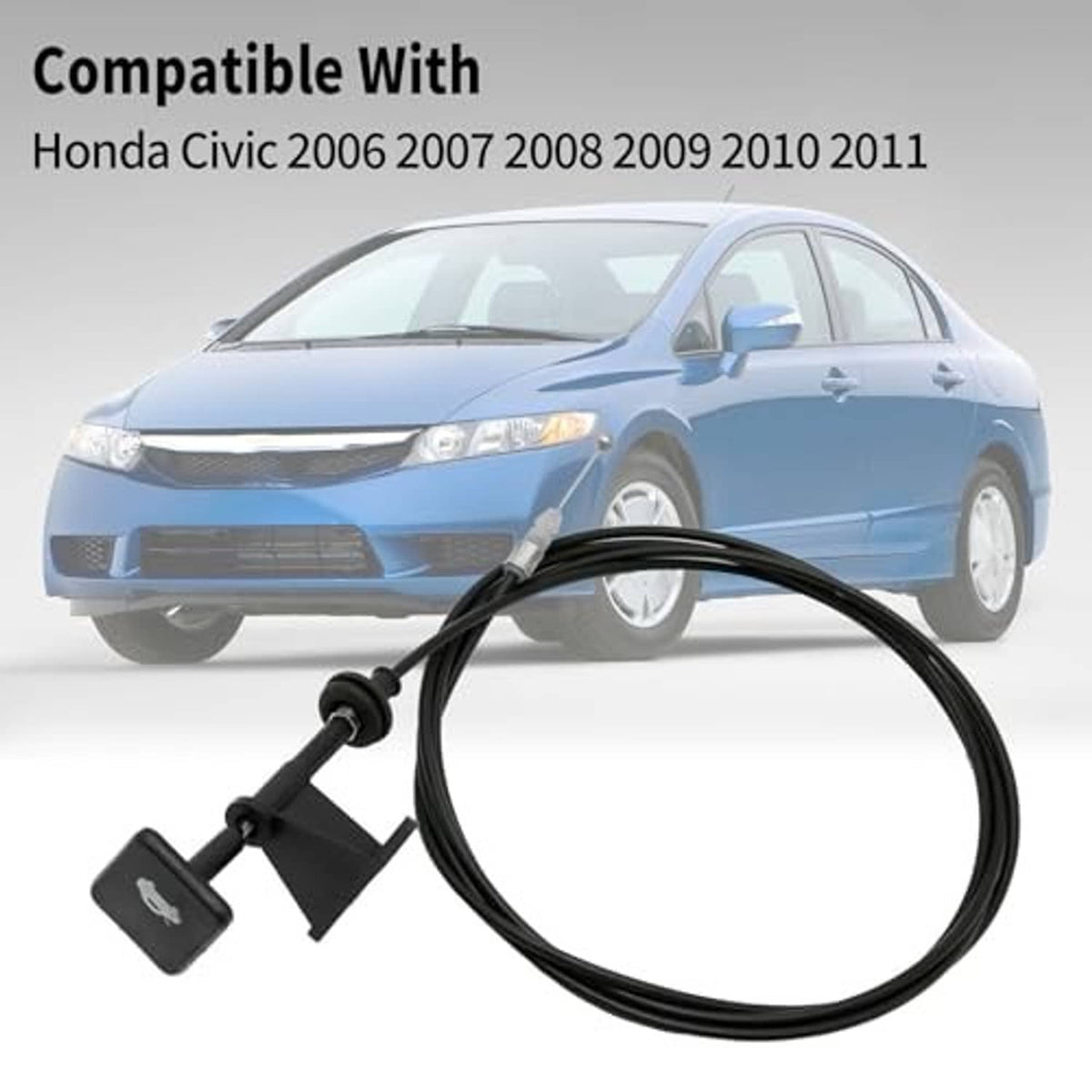 Front hood latch release wire cable with black mounting bracket and long black wire