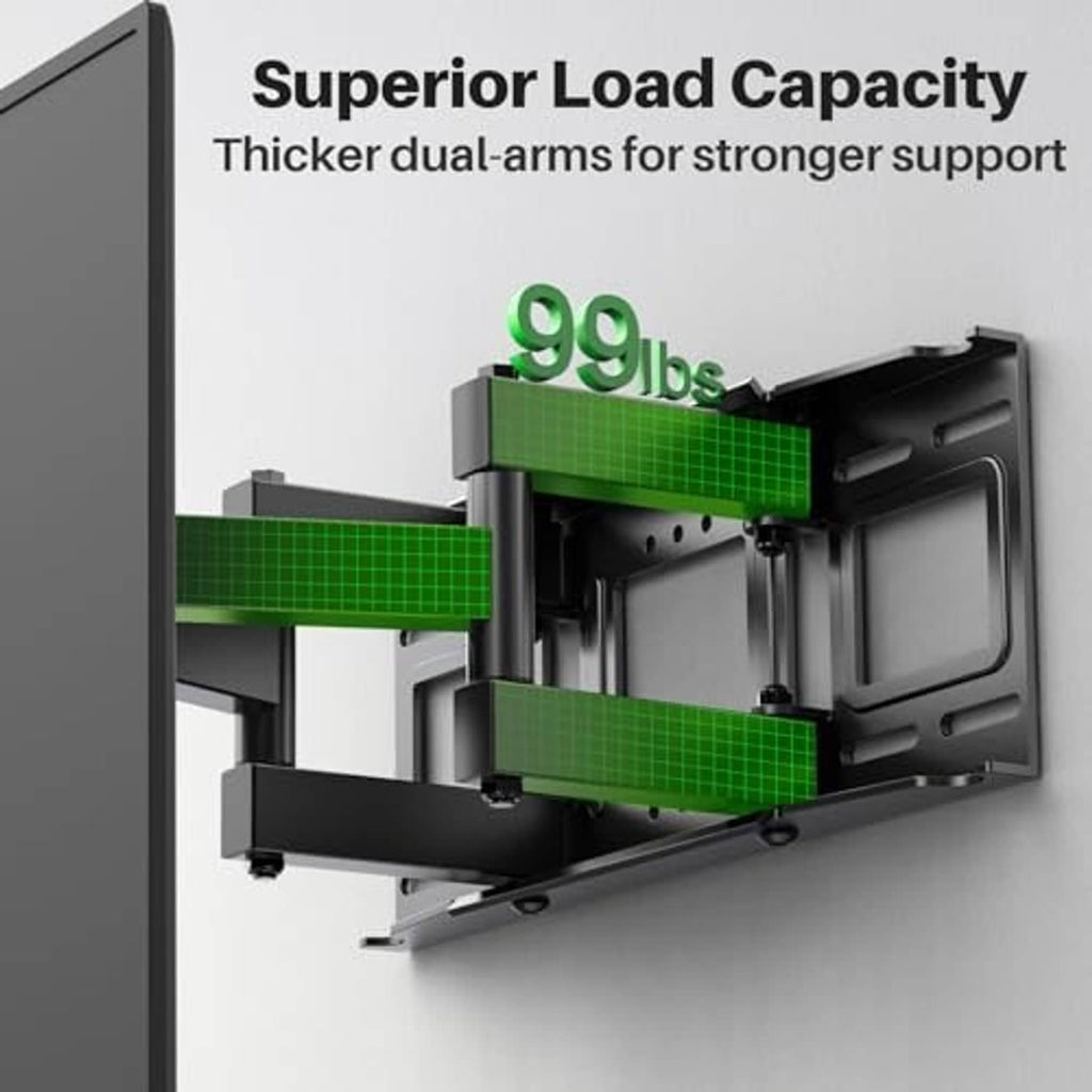 Heavy-duty full motion TV wall mount with dual arms for up to 99 lb load