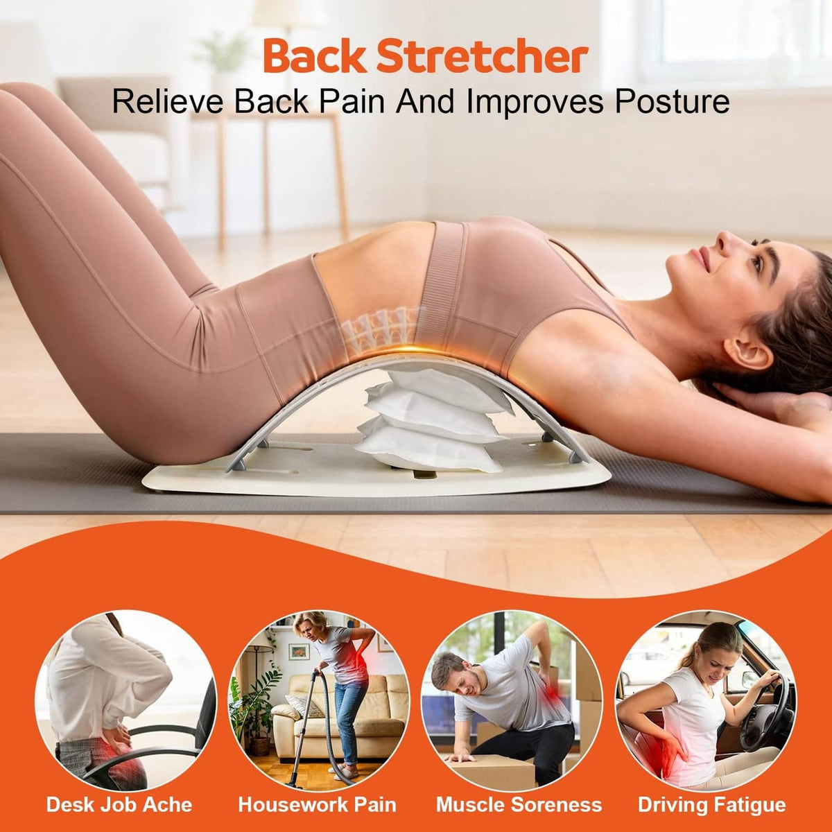 Person lying on an inflatable back stretcher with raised airbag support under the back