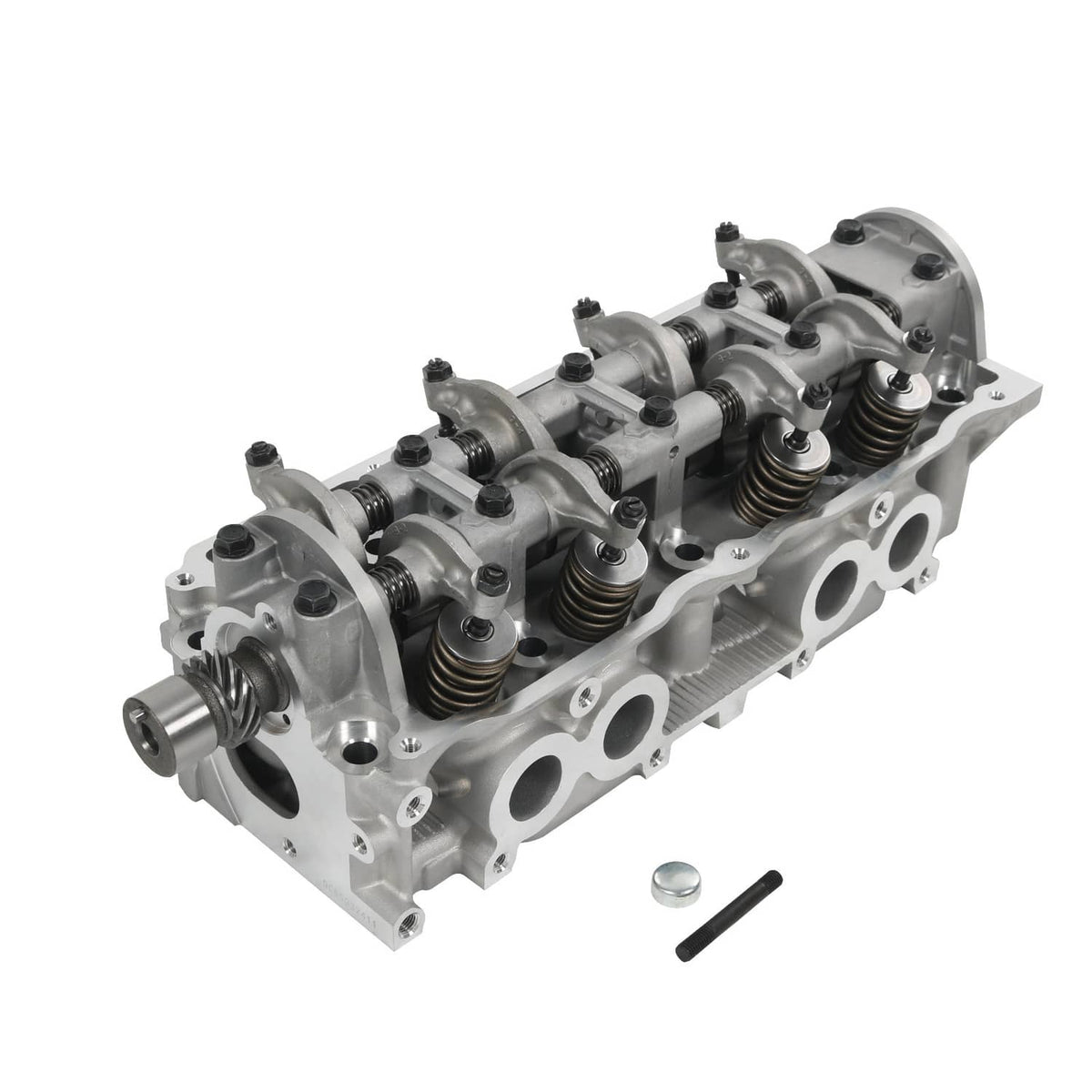 Complete cylinder head assembly with rocker arms, springs, and valve train components