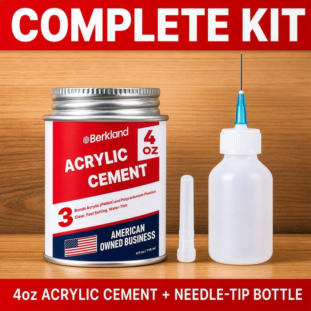Complete acrylic cement kit: canister plus needle-tip bottle and small bottle