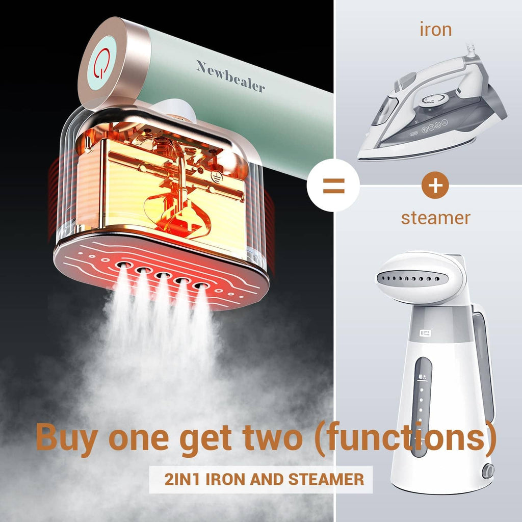 Mint clothes steamer showing steam output from the heated steam nozzle