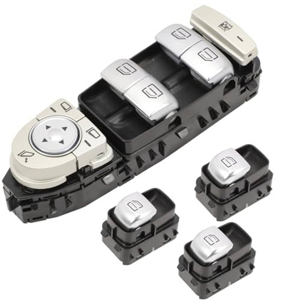 Power window switch kit set with driver dial, four switches, and black base frame