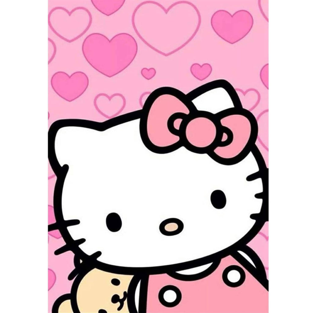 Diamond painting canvas featuring Hello Kitty with pink heart pattern, full round drills