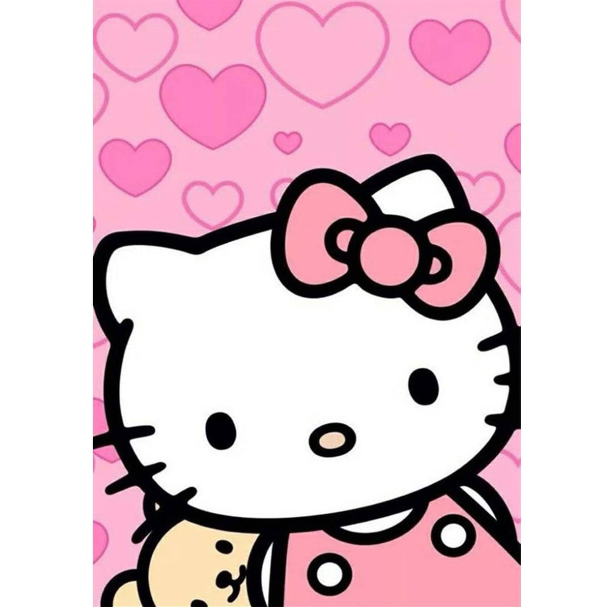 Diamond painting canvas featuring Hello Kitty with pink heart pattern, full round drills