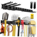 Steel garage wall tool organizer rack with multiple curved hooks and side mounting plates