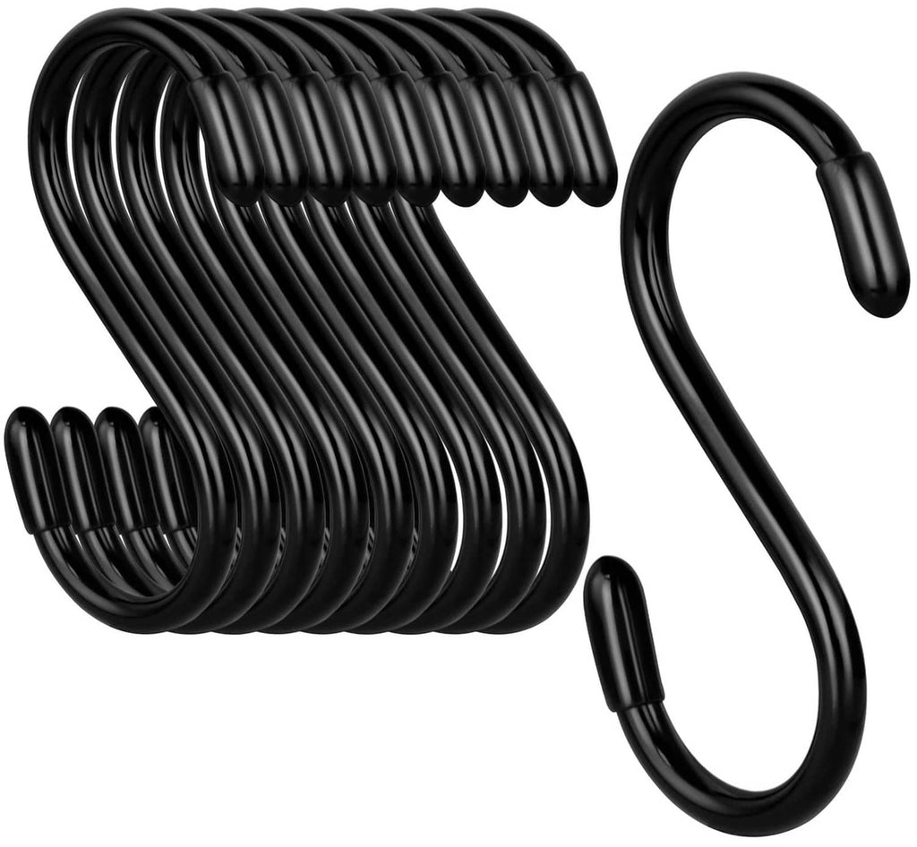 3-inch vinyl-coated S hooks, non-slip black, 10-pack