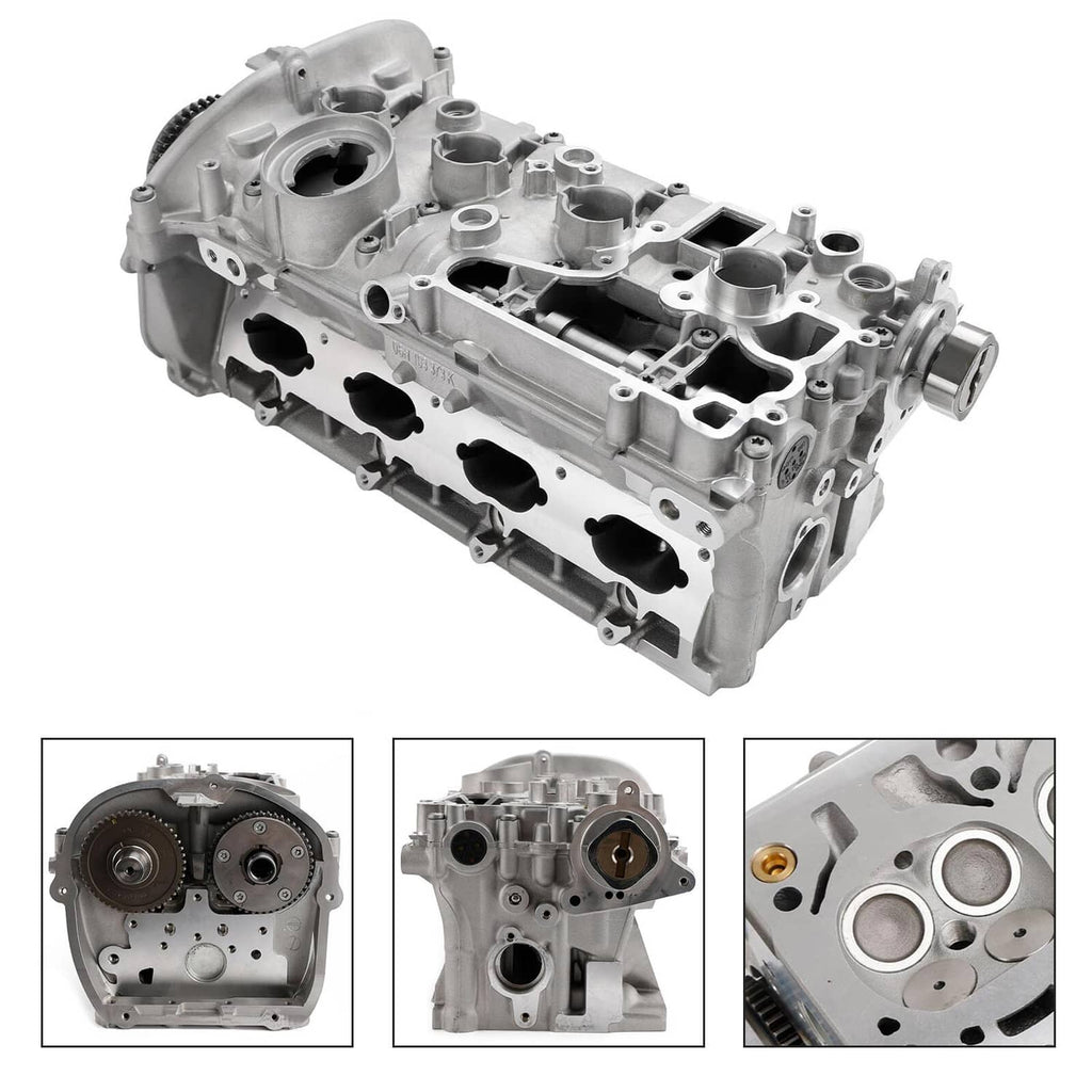 Aluminum cylinder head assembly with valve ports and timing gear housing, bare metal