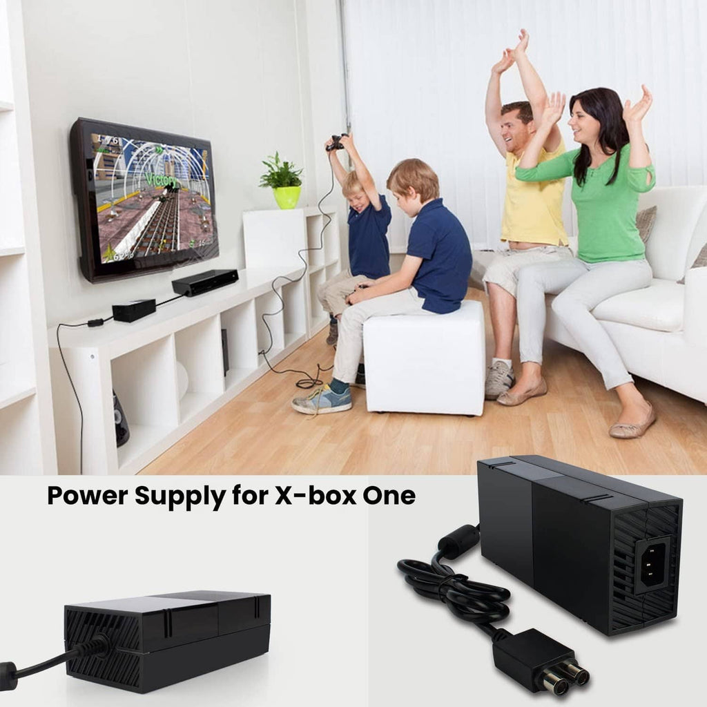 Black power supply brick and cable connected for TV game console use